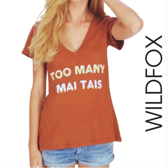 Wildfox NWT Graphic Tee Too Many Mai Tais Party Tee Classic V-Neck T-Shirt Small - Picture 1 of 9
